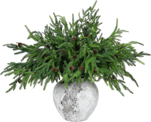 TETOU 6Pcs Norfolk Pine Branches with Pine Cones, 17.8"/45cm Artificial Xmas Norfolk Pine Branches for Christmas Indoor Outdoor Home Decor