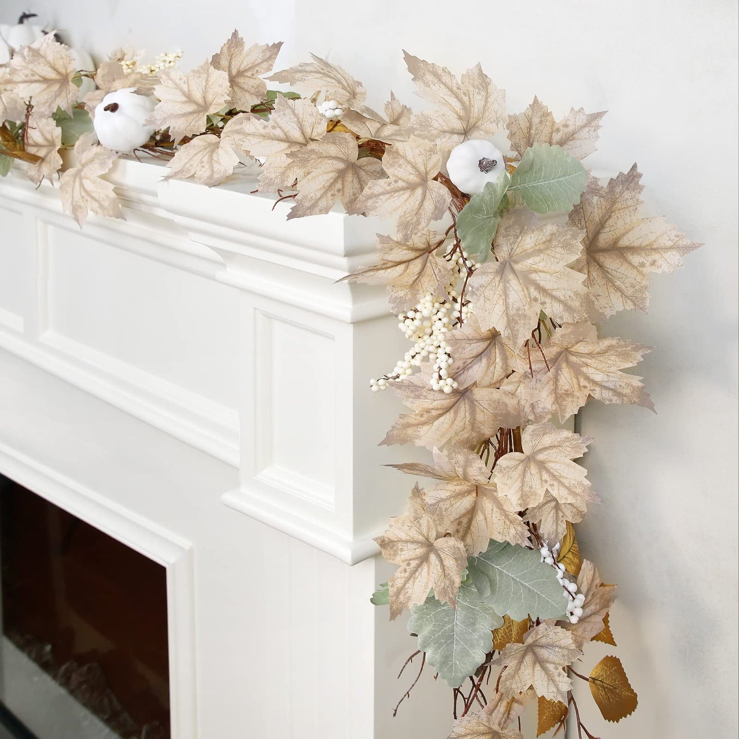 TETOU 6ft Autumn Maples Leaf Pumpkin Garland for Home Farmhouse Fireplace Fall Thanksgiving Decoration