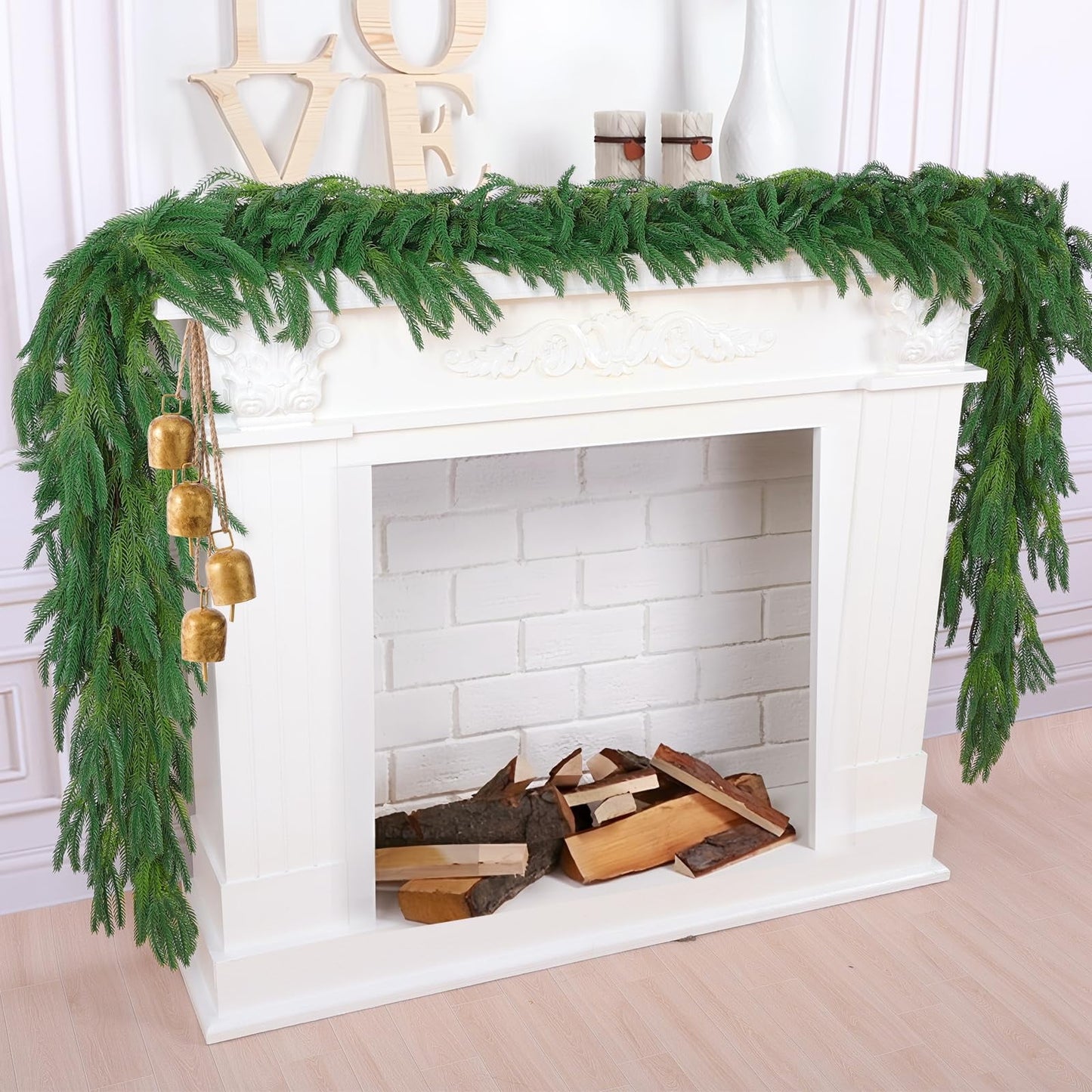 TETOU 2pcs 6ft Christmas Garlands Norfolk Pine Garland Faux Greenery Pine Garland for Christmas Holiday Winter Wall Mantle Fireplace Staircase Indoor Outdoor Decoration