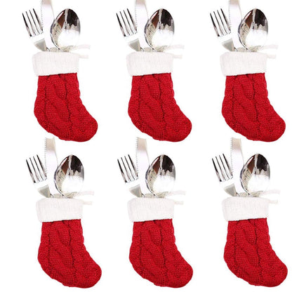 TETOU 6pcs Christmas Mini Stockings Knitted Xmas Classic Small Stocking Fireplace Holiday Hanging Decor