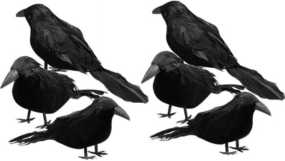 TETOU 6pcs Halloween Black Feathered Foam Crows Realistic Bird Halloween Ravens Decor Props