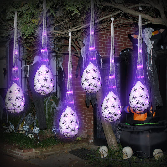 TETOU 6pcs Halloween Hanging Light up Spider Egg Sacs for Outdoor Tree Yard Door Horror Spider Egg Sacs Decoration (Purple)