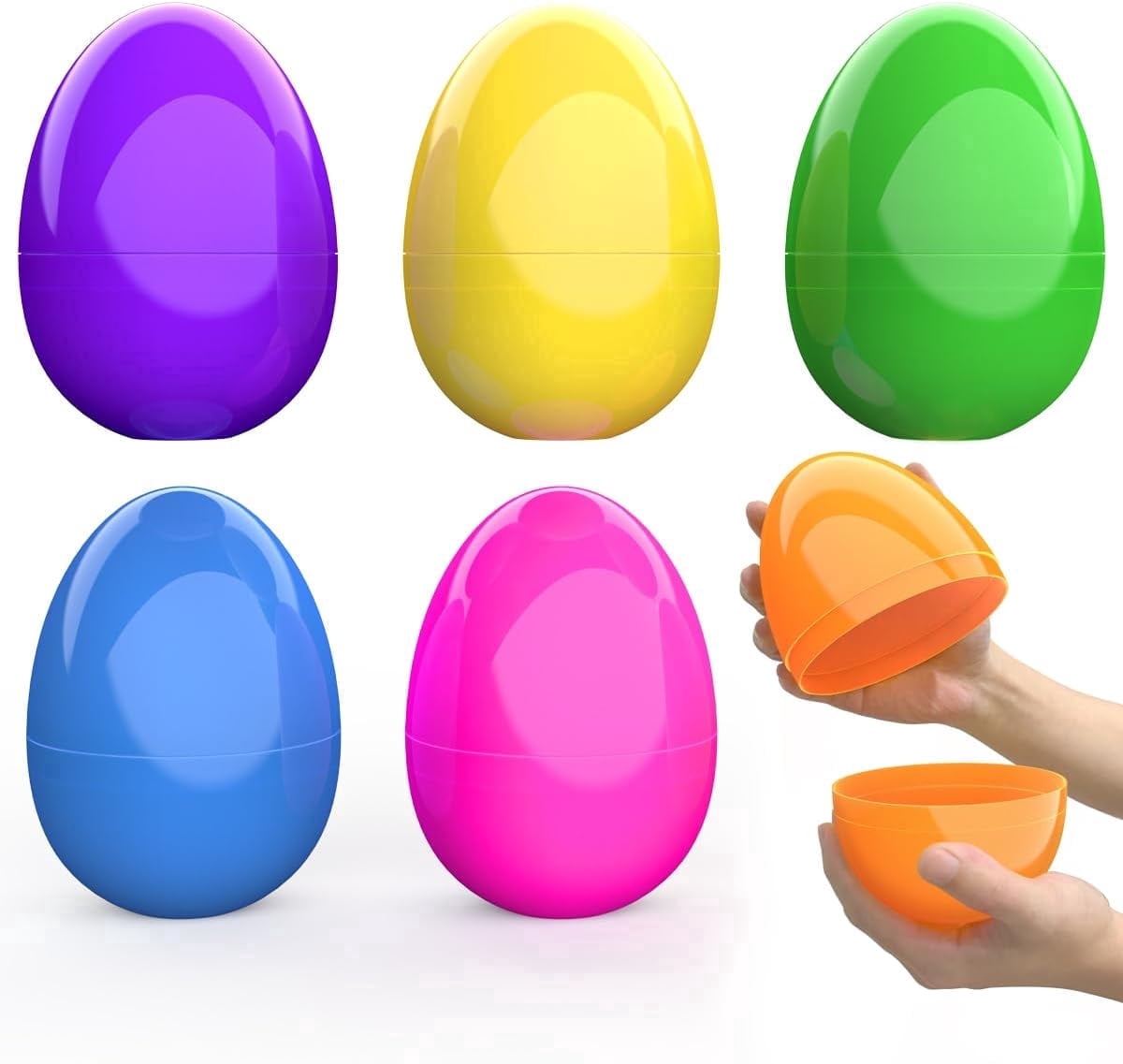 TETOU 6/12pcs Jumbo Filable Easter Eggs,6" Plastic Bright Color Giant  Easter Egg for Easter Egg Hunt Surprise Egg Party Supplies