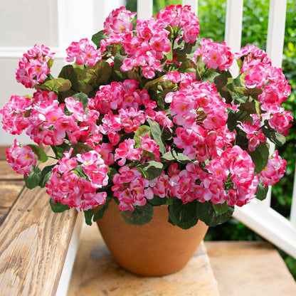 TETOU 6pcs Outdoors Artificial Fake Geranium Flowers, UV Resistant Faux Silk Geranium Flowers for Spring Summer Outside Planter Garden Home Yard Kitchen Table Centerpieces Decoration(Pink)