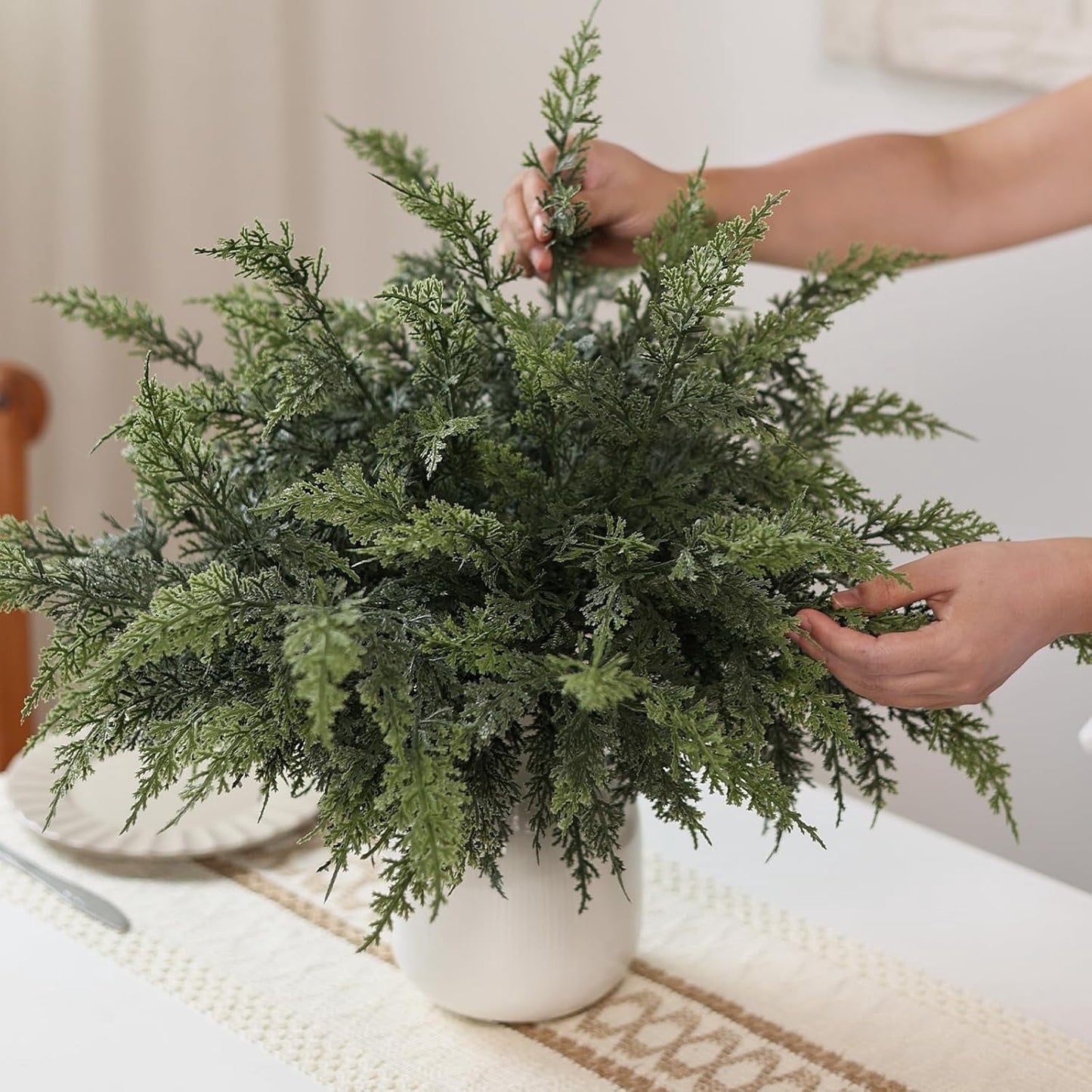 TETOU 6pcs Real Touch Cedar Branches,18" Artificial Christmas Cedar Branch Realistic Fake Pine Picks Faux Greenery Plants Stem for Vase DIY Crafts Garland Wreath Indoor Outdoor Home Decor