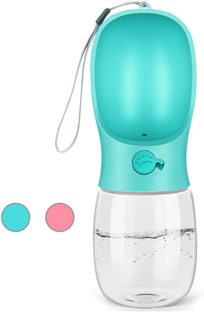 TETOU 8.3*2.7" Dog Water Bottle, 12oz Leak Proof Portable Puppy Water Dispenser with Drinking Feeder for Pets Outdoor Walking Hiking Travel Food Grade Plastic - Pink