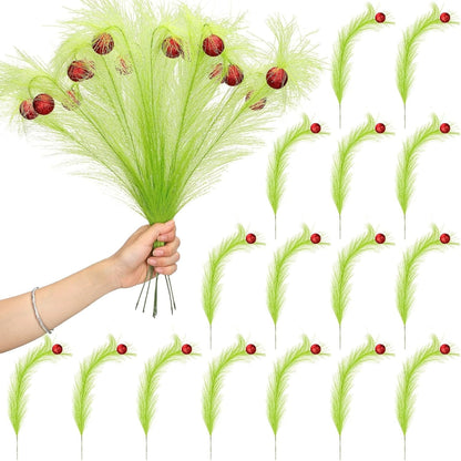 TETOU 8 Pcs Christmas Tree Topper,17'' Red Green Curly Stems Christmas Tree Ornaments for Christmas Tree Home Office Wreath Craft Decorations