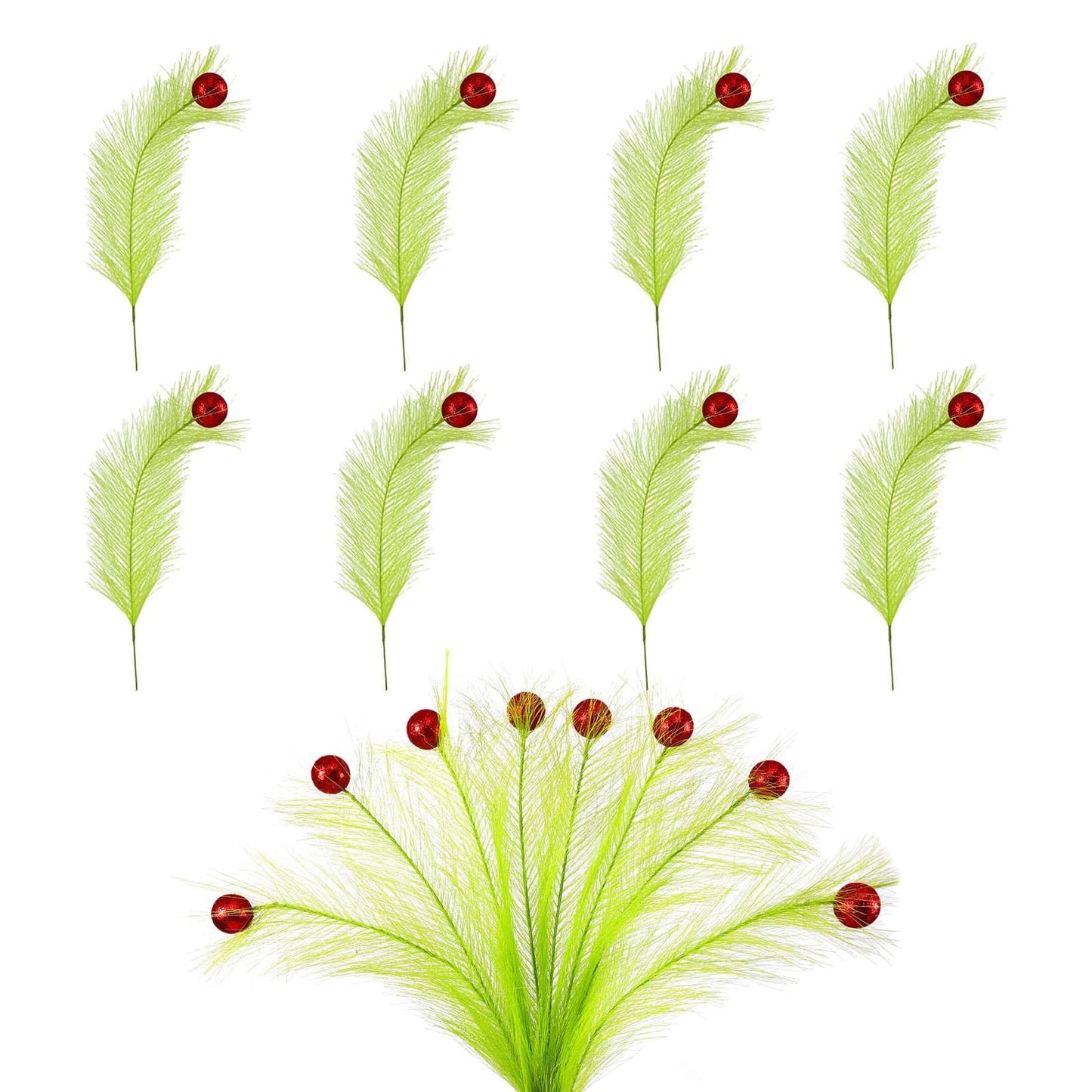 TETOU 8 Pcs Christmas Tree Topper,17'' Red Green Curly Stems Christmas Tree Ornaments for Christmas Tree Home Office Wreath Craft Decorations