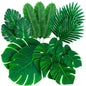TETOU 36Pcs Palm Leaves Artificial Tropical Monstera, 6 Kinds Large Small Green Fake Palm Leaf with Stems for Home Kitchen Party Flowers Arrangement Wedding Hawaiian Party Table Decoration