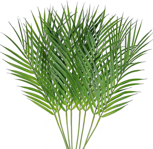 TETOU 8Pcs Artificial Palm Leaves, Stems Greenery Tropical Palm Tree Leaves Plants, Faux Monstera Leaves for Palm Sunday Floral Arrangement Hawaiian Luau Jungle Beach Wedding Party