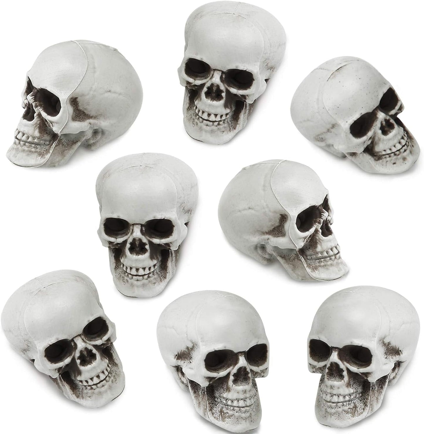 TETOU 8Pcs Halloween Skulls, Realistic Looking Skulls, 1.8*1.8*2.4 Inches Human Skeleton Head Skull for Halloween Bar Home Table Decoration