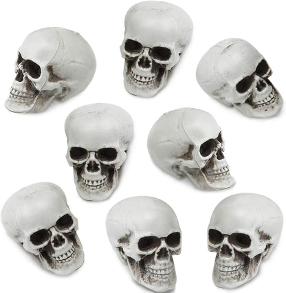 TETOU 8Pcs Halloween Skulls, Realistic Looking Skulls, 1.8*1.8*2.4 Inches Human Skeleton Head Skull for Halloween Bar Home Table Decoration