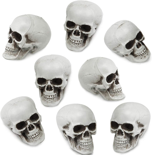 TETOU 8Pcs Halloween Skulls, Realistic Looking Skulls, 1.8*1.8*2.4 Inches Human Skeleton Head Skull for Halloween Bar Home Table Decoration