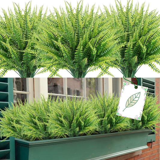 TETOU 4/8pcs Artificial Plants Fake Boston Fern Outdoor Greenery Hanging Ferns Wedding Garden Decor