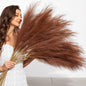 TETOU 8pcs Faux Pampas Grass 38"/3.1FT Tall Fake Pampas Floral Large Artificial Natural Pompous Grass Plants for Floor Vase Filler Home Boho Decor - Beige