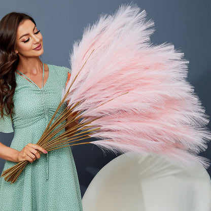 TETOU 8pcs Faux Pampas Grass 38"/3.1FT Tall Fake Pampas Floral Large Artificial Natural Pompous Grass Plants for Floor Vase Filler Home Boho Decor - Beige