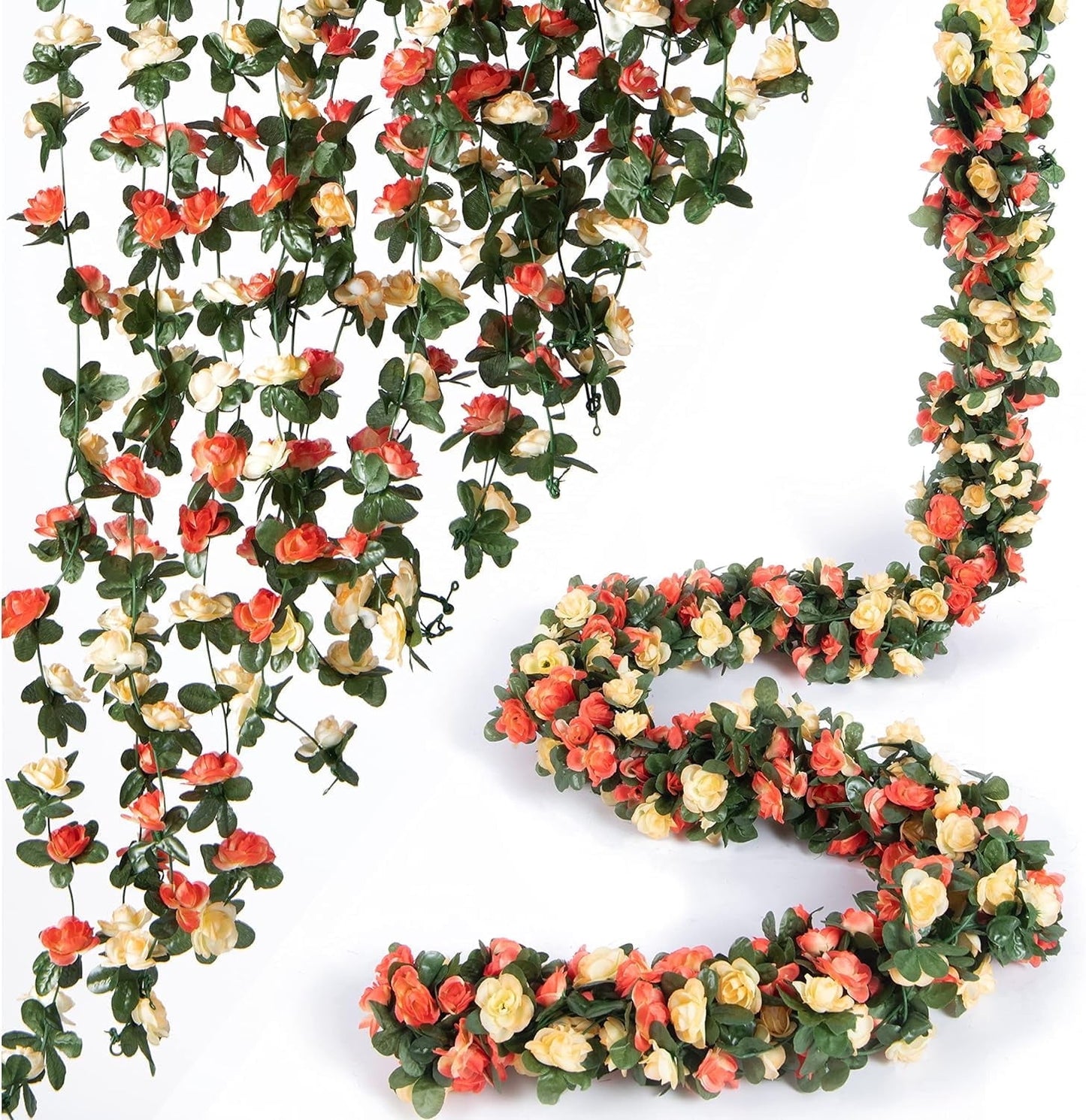 TETOU 6pcs Flower Garlands Artificial Rose Vine Flowers with Leaves 66ft Hanging Roses Vine for Room Wedding Birthday Christmas Wall Decor(Red)