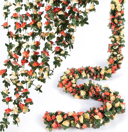 TETOU 6pcs Flower Garlands Artificial Rose Vine Flowers with Leaves 66ft Hanging Roses Vine for Room Wedding Birthday Christmas Wall Decor(Red)