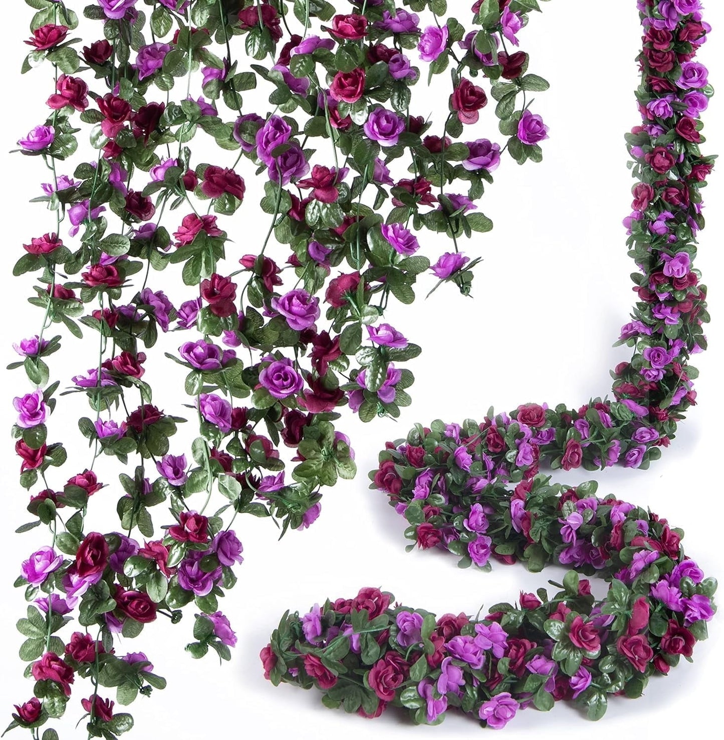 TETOU 6pcs Flower Garlands Artificial Rose Vine Flowers with Leaves 66ft Hanging Roses Vine for Room Wedding Birthday Christmas Wall Decor(Red)