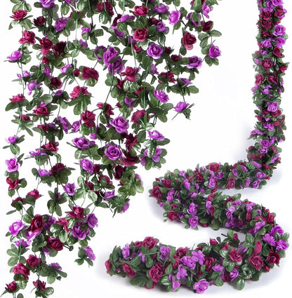 TETOU 6pcs Flower Garlands Artificial Rose Vine Flowers with Leaves 66ft Hanging Roses Vine for Room Wedding Birthday Christmas Wall Decor(Red)