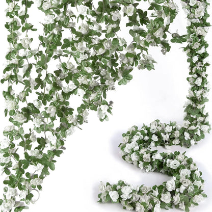 TETOU 6pcs Flower Garlands Artificial Rose Vine Flowers with Leaves 66ft Hanging Roses Vine for Room Wedding Birthday Christmas Wall Decor(Red)