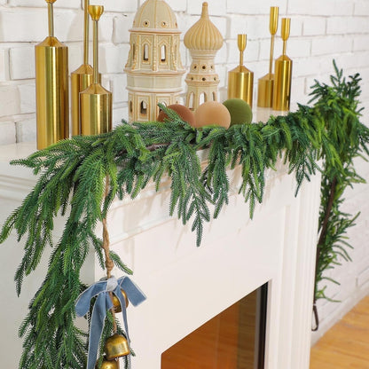 TETOU 2pcs 6ft Christmas Garlands Norfolk Pine Garland Faux Greenery Pine Garland for Christmas Holiday Winter Wall Mantle Fireplace Staircase Indoor Outdoor Decoration