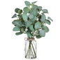 TETOU Artificial Eucalyptus Stems in Glass Vase with Faux Water, 13" Fake Plant Eucalyptus Leaves for Home Office Farmhouse Wedding Centerpiece Decor
