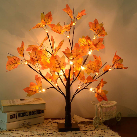 TETOU Artificial Fall Lighted Maple Tree Battery Operated 24 LED Thanksgiving Decorations Table Lights for Wedding Party Gifts Indoor Outdoor Autumn Harve'st Home Decor