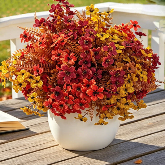 TETOU 18Pcs Artificial Flowers for Outdoor Decoration, UV Resistant No Fade Fake Silk Plastic Lavender Flowers for Front Door Garden Yard Balcony Fall Thanksgiving Halloween Farmhouse Decor(Orange)