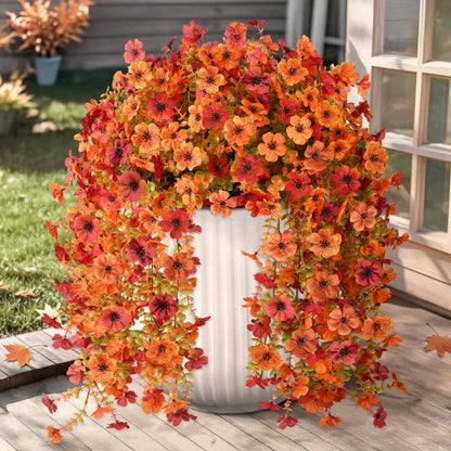 TETOU Artificial Hanging Flowers for Outdoor,2 Pcs UV Resistant No Fade Fake Silk Daisy Flower for Fall Thanksgiving Outside Planter Front Door Garden Farmhouse Decoration(Orange Autumn Red)