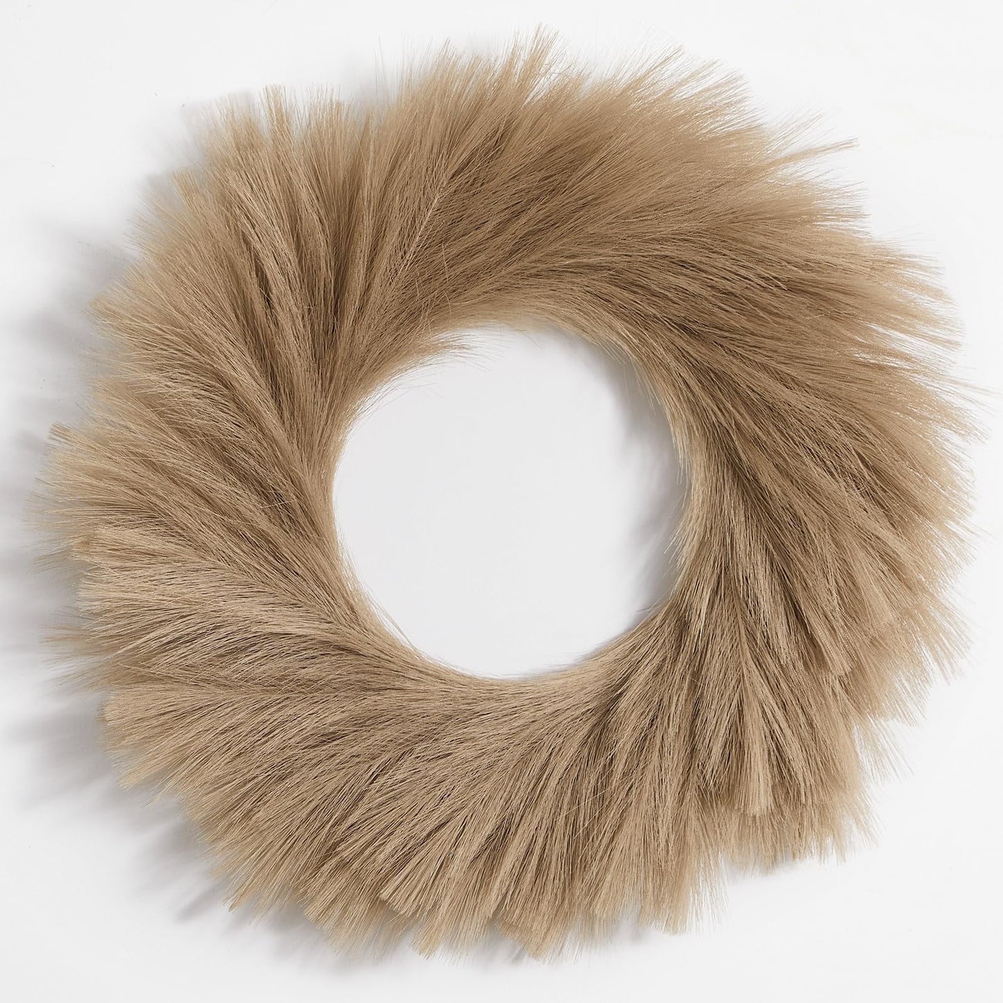 TETOU Artificial Pampas Grass Wreath, 26" Faux Pampas Grass Decor for All Seasons Home Boho Fall Modern Decoration - Beige