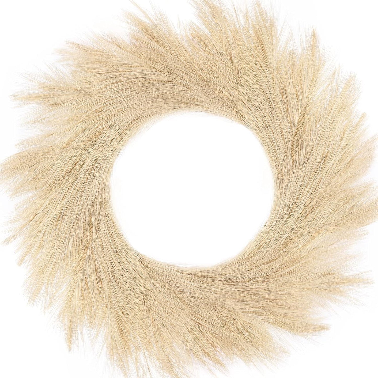 TETOU Artificial Pampas Grass Wreath, 26" Faux Pampas Grass Decor for All Seasons Home Boho Fall Modern Decoration - Beige