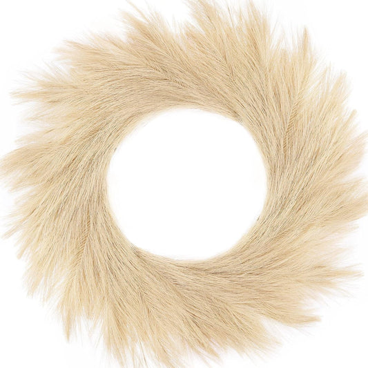 TETOU Artificial Pampas Grass Wreath, 26" Faux Pampas Grass Decor for All Seasons Home Boho Fall Modern Decoration - Beige