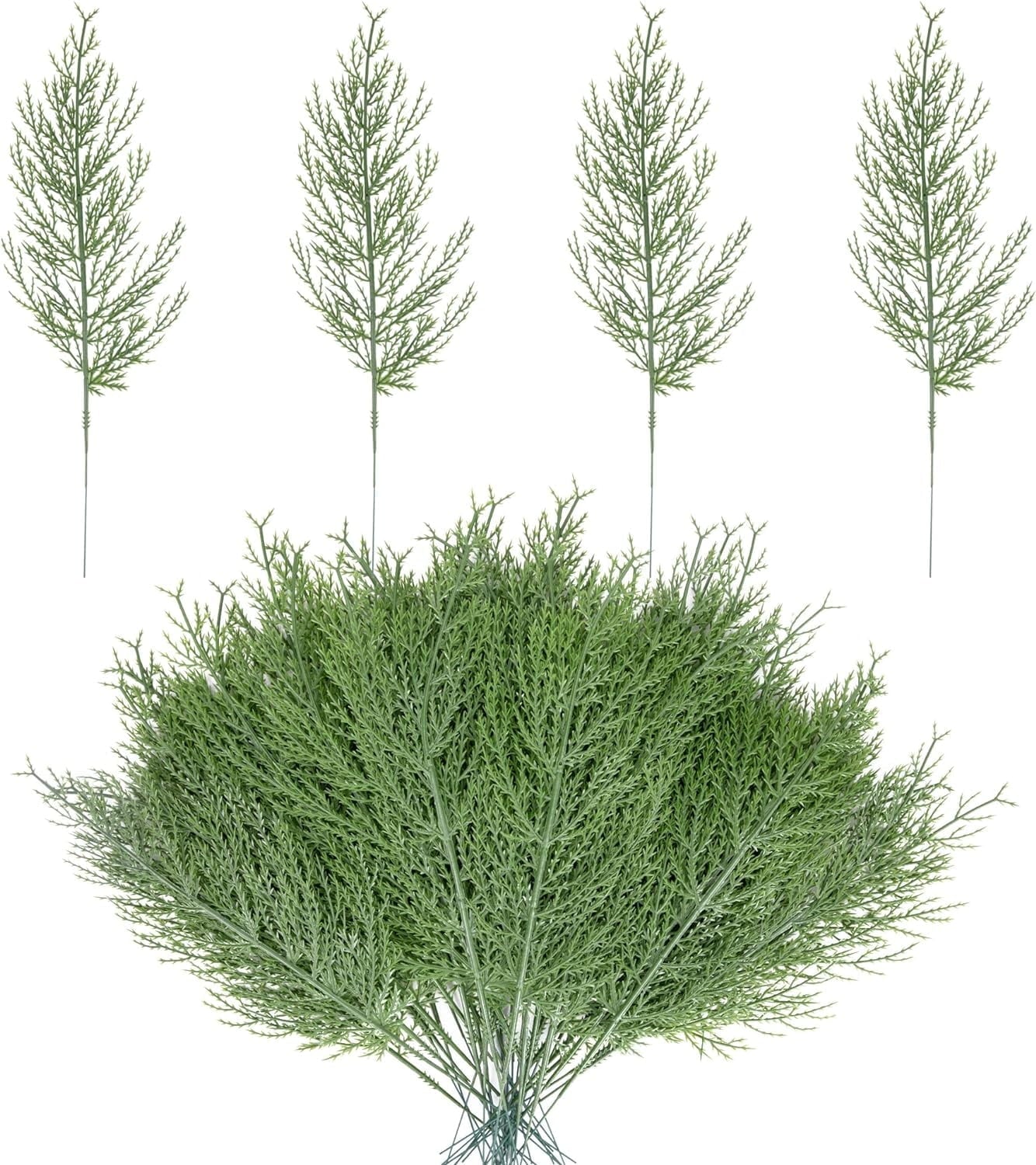 TETOU Artificial Pine Branches, 13.7" Fake Greenery Pine Sprigs, Plastic Greenery Ceder Pine Stemsfor Christmas DIY Garland Wreath Accessories Floral Home Garden Decoration