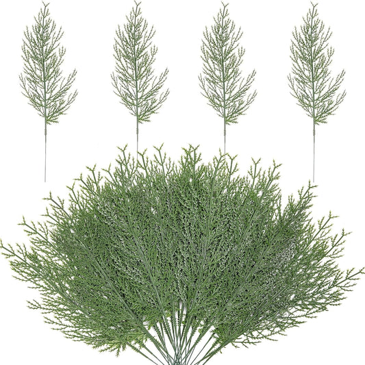 TETOU Artificial Pine Branches, 13.7" Fake Greenery Pine Sprigs, Plastic Greenery Ceder Pine Stemsfor Christmas DIY Garland Wreath Accessories Floral Home Garden Decoration