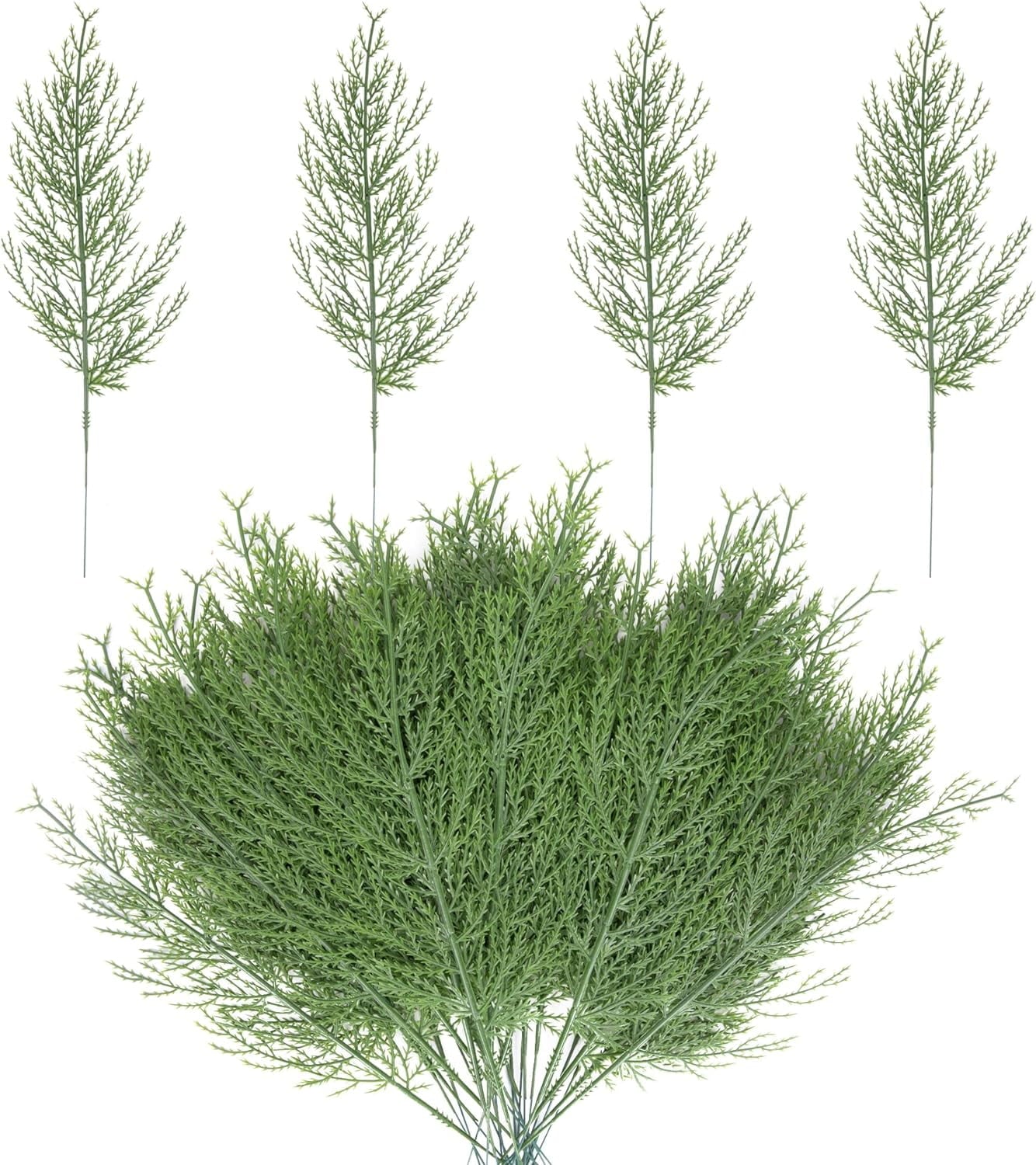 TETOU Artificial Pine Branches, 13.7" Fake Greenery Pine Sprigs, Plastic Greenery Ceder Pine Stemsfor Christmas DIY Garland Wreath Accessories Floral Home Garden Decoration