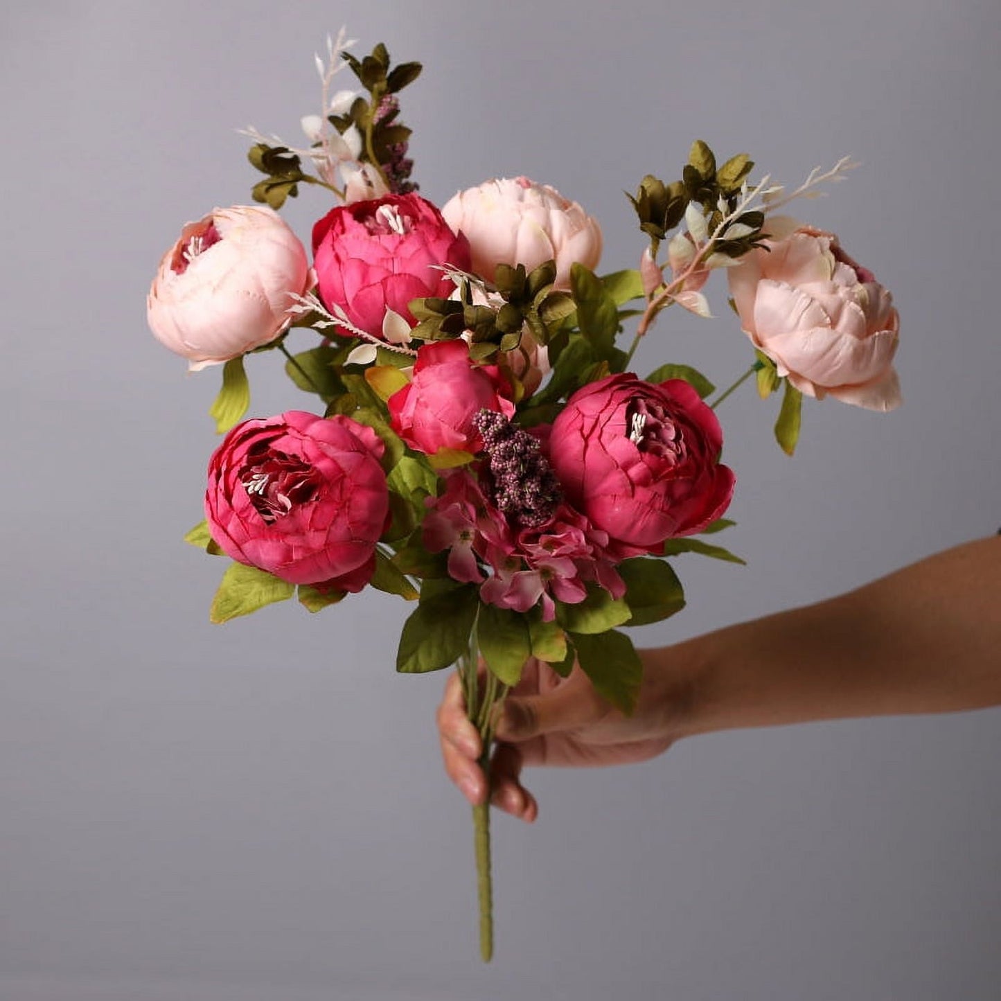 TETOU Artificial Silk Peony Flowers 1 Bouquet for Home Wedding Decoration - Dark Pink