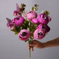 TETOU Artificial Silk Peony Flowers 1 Bouquet for Home Wedding Decoration - Dark Pink