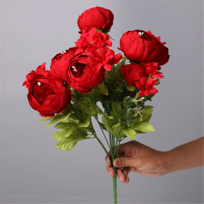 TETOU Artificial Silk Peony Flowers 1 Bouquet for Home Wedding Decoration - Dark Pink