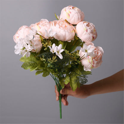 TETOU Artificial Silk Peony Flowers 1 Bouquet for Home Wedding Decoration - Dark Pink