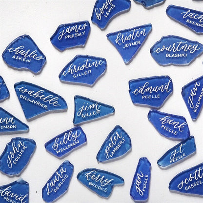 TETOU Blank Irregular Shaped Pieces Sea Glass Place Cards DIY Name Cards for Beach Wedding, Banquets Dinner Party Events Decoration