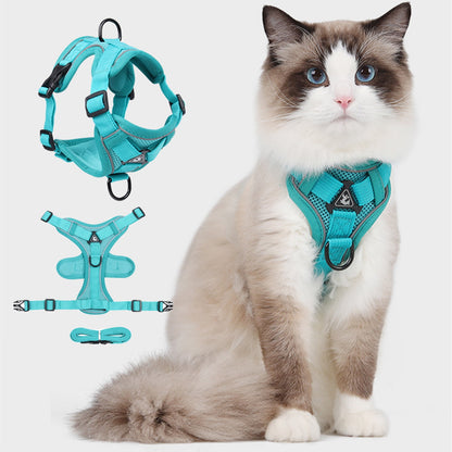 TETOU Cat Dog Harness and Leash, Escape Proof Soft Adjustable Vest Harnesses for Cats Dog, Easy Control Breathable Reflective Strips Jacket - Green,S