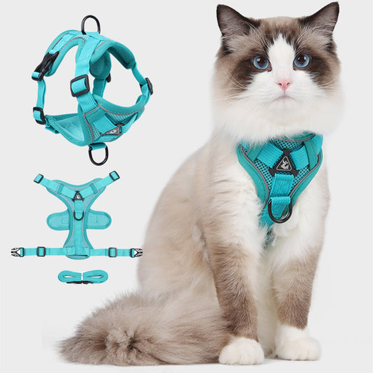 TETOU Cat Dog Harness and Leash, Escape Proof Soft Adjustable Vest Harnesses for Cats Dog, Easy Control Breathable Reflective Strips Jacket - Green,S