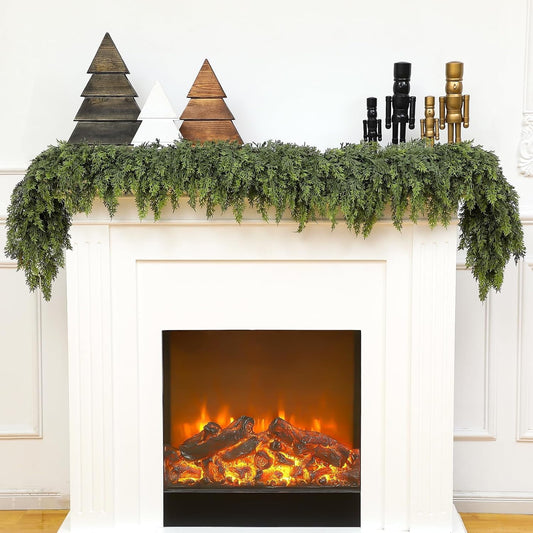 TETOU 6Ft 1Pc Christmas Cedar Garland Artificial Realistic Green Cedar Garland Real Touch Faux Cedar Pine Needles Garland for Home Fireplace Indoor Outdoor Holiday Mantle Xmas Decoration