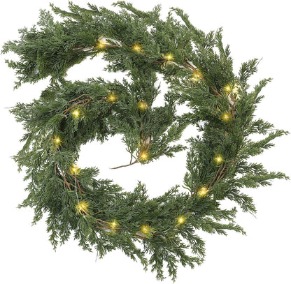 TETOU Christmas Cedar Garland, Pre-lit Faux Cypress Garland, Realistic Artificial Greenery Pine Garland, Christmas Decoration for Indoor Table Mantle Wall Fireplace Shelf Winter Decor - 1Pack