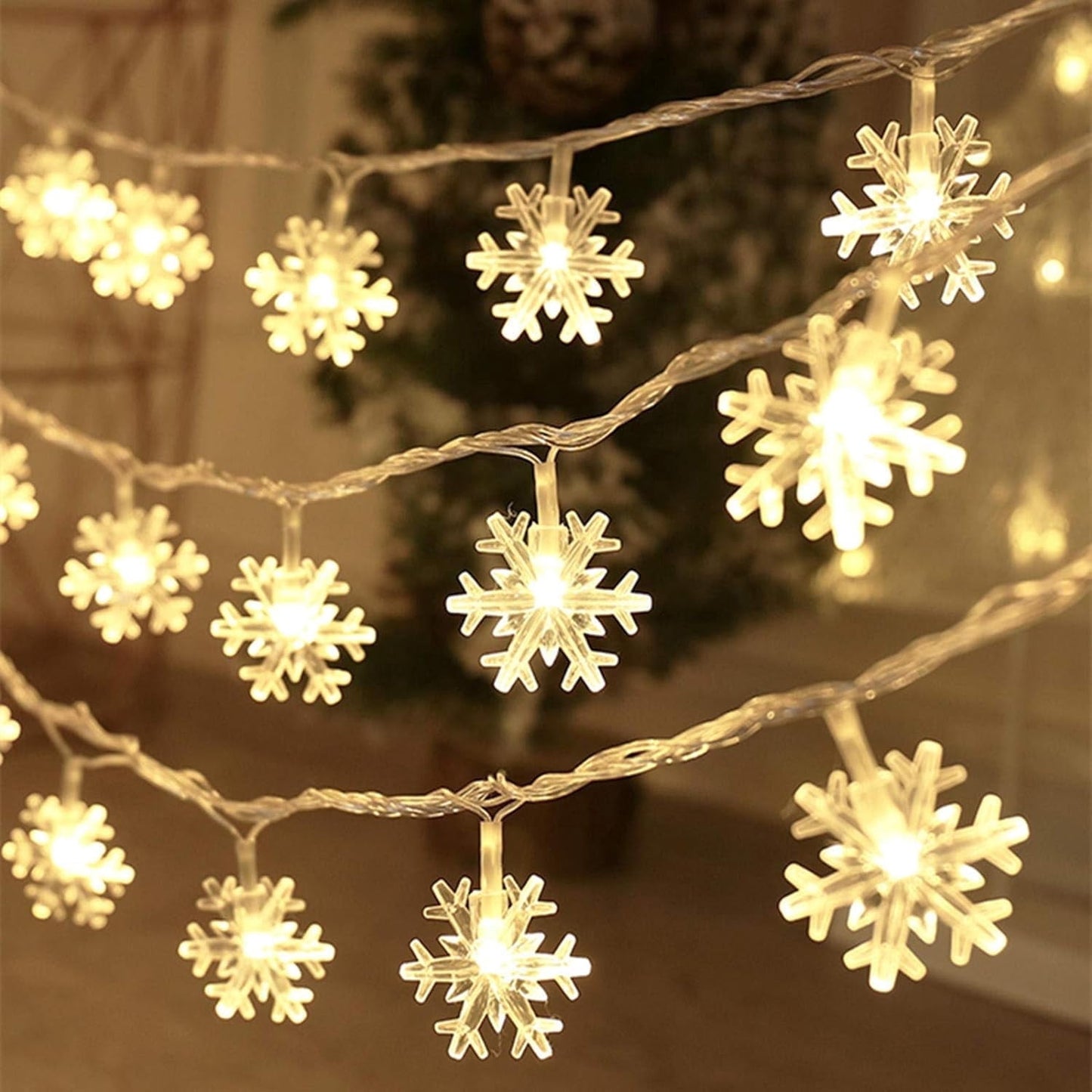 TETOU Christmas Decorations Lights,20 Ft 40 LED Christmas Tree Snowflakes String Lights Battery Operated Fairy Lights for Bedroom Room Party Home Xmas Tree Indoor Outdoor Decorations