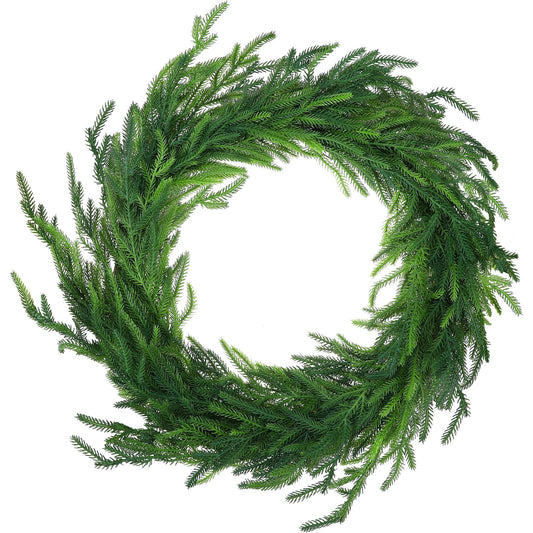 TETOU Christmas Norfolk Pine Garland 24" Diameter Faux Pine Greenery Wreath Fireplace Wall Home Decor