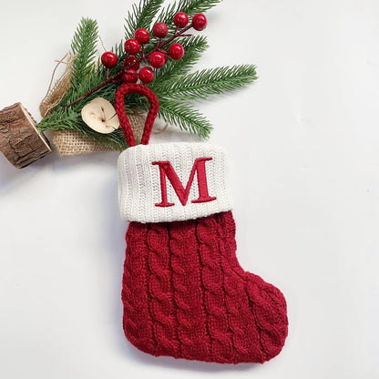 TETOU Christmas Stocking with Letter Mini Cute Red Knitted Christmas Stocks Gift Bags Pendant Christmas Tree Decor