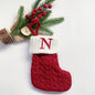 TETOU Christmas Stocking with Letter Mini Cute Red Knitted Christmas Stocks Gift Bags Pendant Christmas Tree Decor