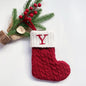 TETOU Christmas Stocking with Letter Mini Cute Red Knitted Christmas Stocks Gift Bags Pendant Christmas Tree Decor